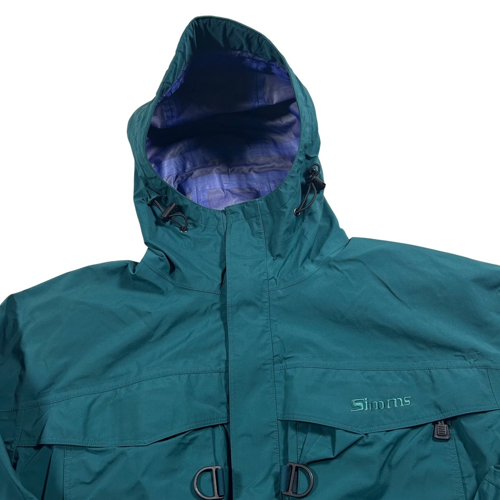 Vintage Simms Dry Coat Jacket Mens Large Green Gore Tex Fishing Windbreaker